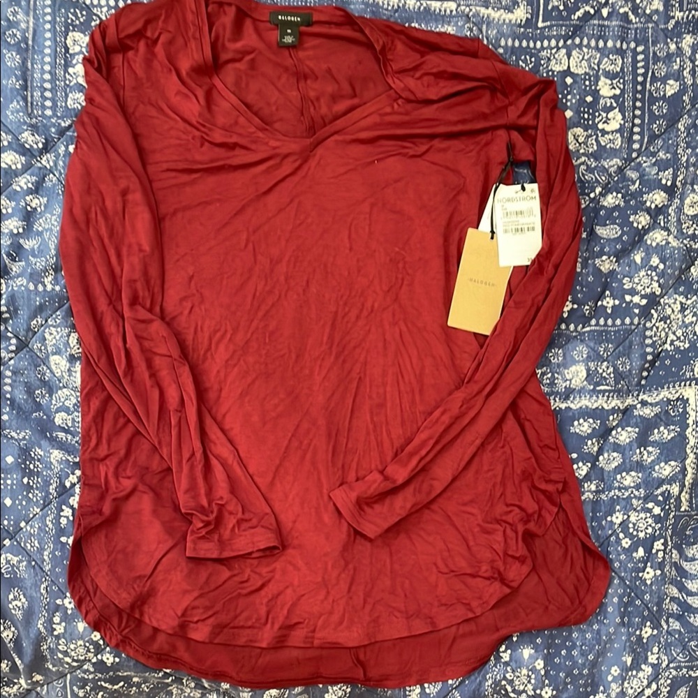 Halogen Red Relaxed Long Sleeve Tunic